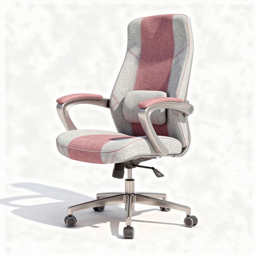 Chaise de bureau ergonomique en tissu grise et rose 70 x 60 x 120cm