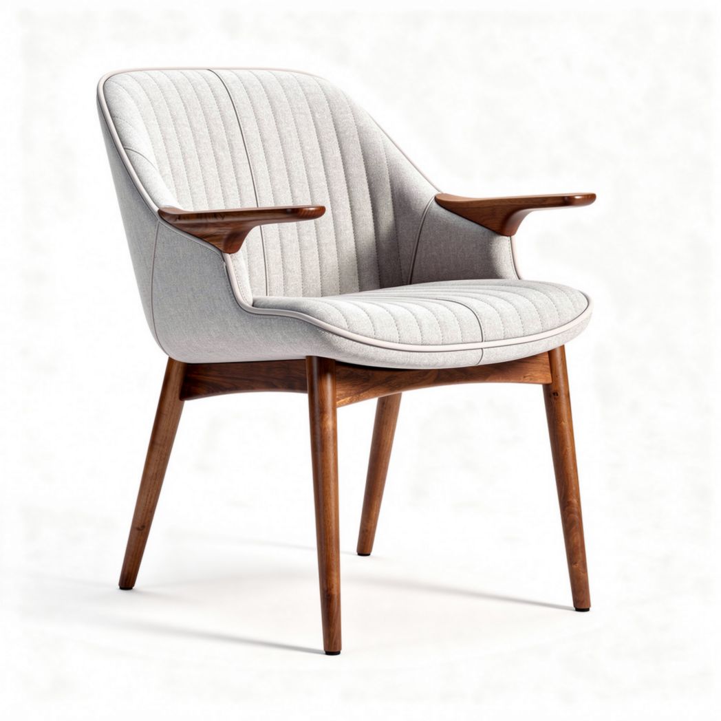 Chaise en bois avec accoudoirs en tissu gris clair dimensions 80 x 70 x 85cm
