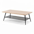 Table basse en bois naturel avec étagère en métal noir 120 x 60 x 45cm