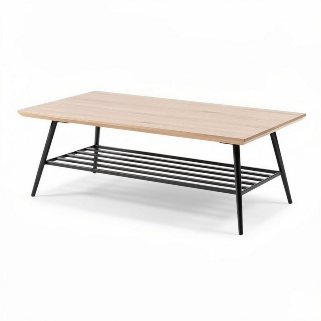 Table basse en bois naturel avec étagère en métal noir 120 x 60 x 45cm