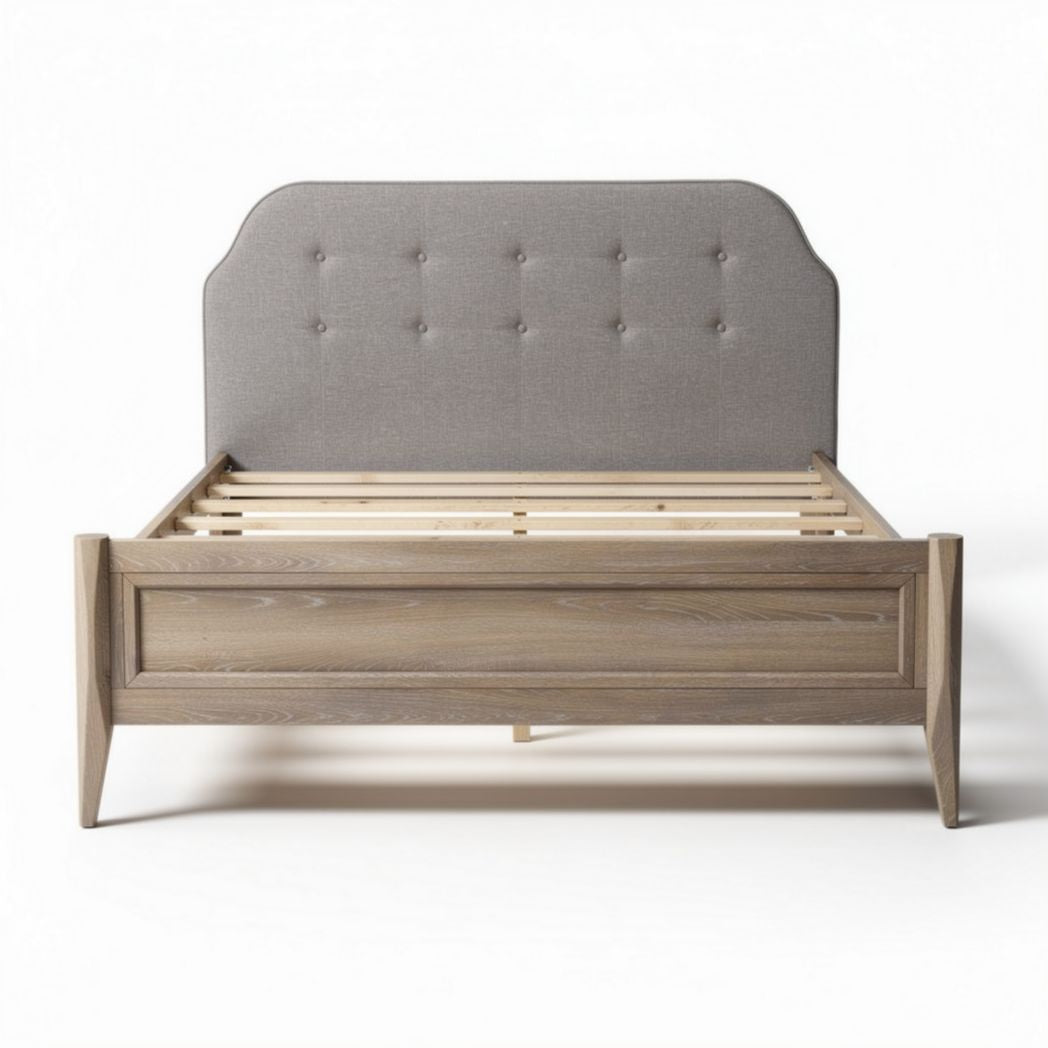Lit en bois avec tête de lit en tissu gris 200 x 160 x 100 cm