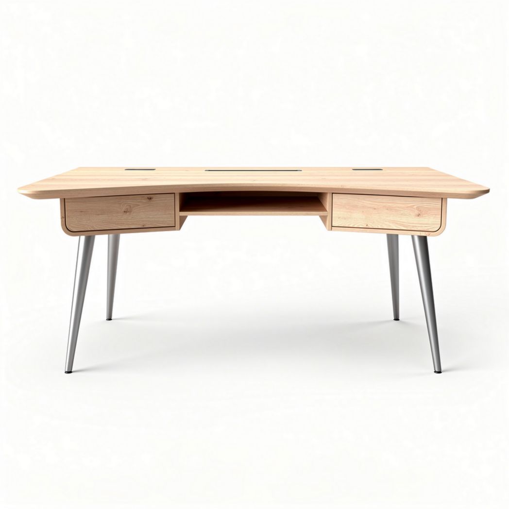 Bureau en bois clair avec tiroirs et pieds en métal 150 x 70 x 75cm