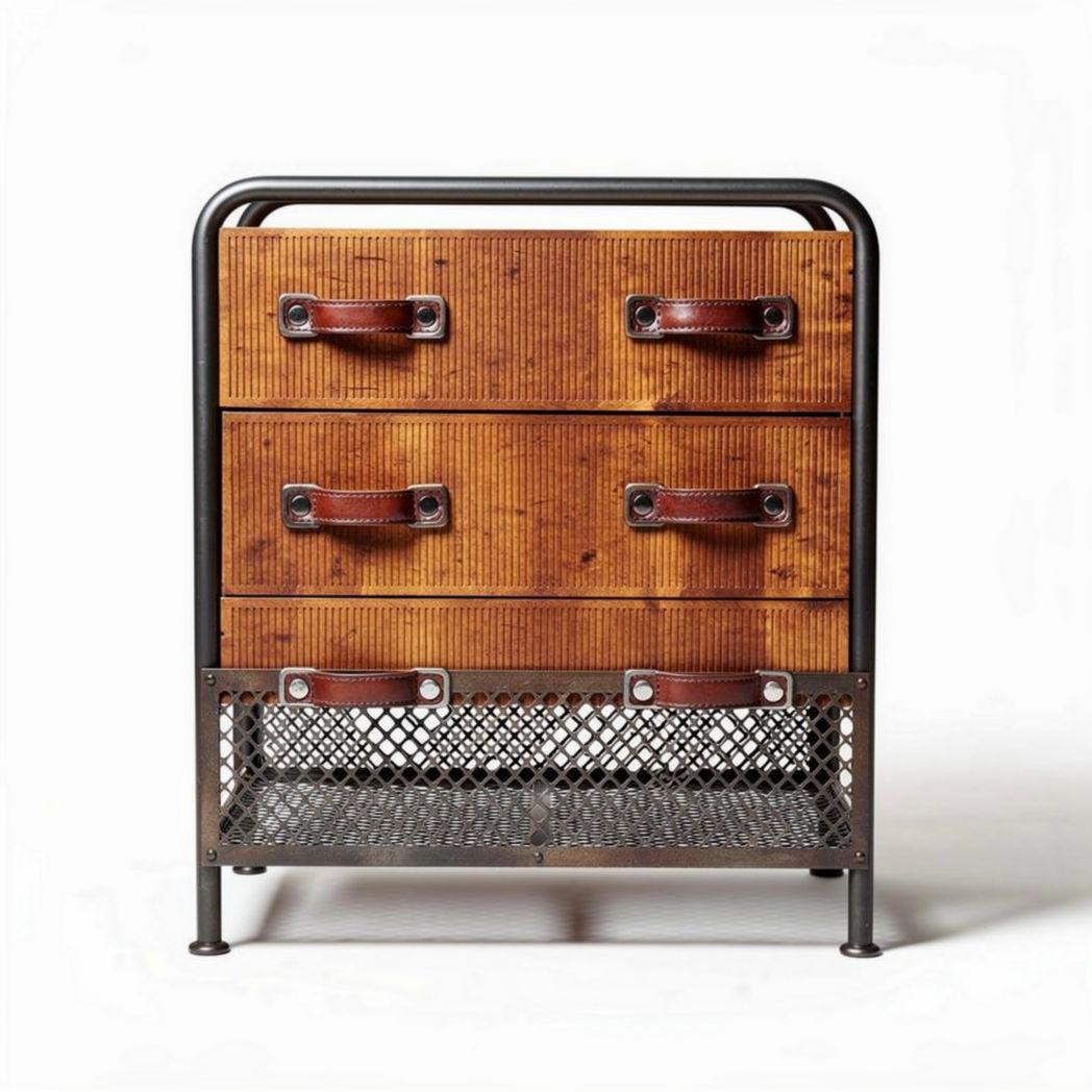 Meuble de rangement en bois avec three tiroirs et structure en métal 60 x 40 x 80cm