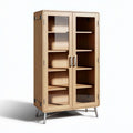 Meuble de rangement en bois clair avec portes vitrées 80 x 40 x 160cm