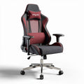 Chaise de bureau ergonomique en tissu gris et rouge avec accoudoirs ajustables et coussin lombaire 80 x 70 x 120cm