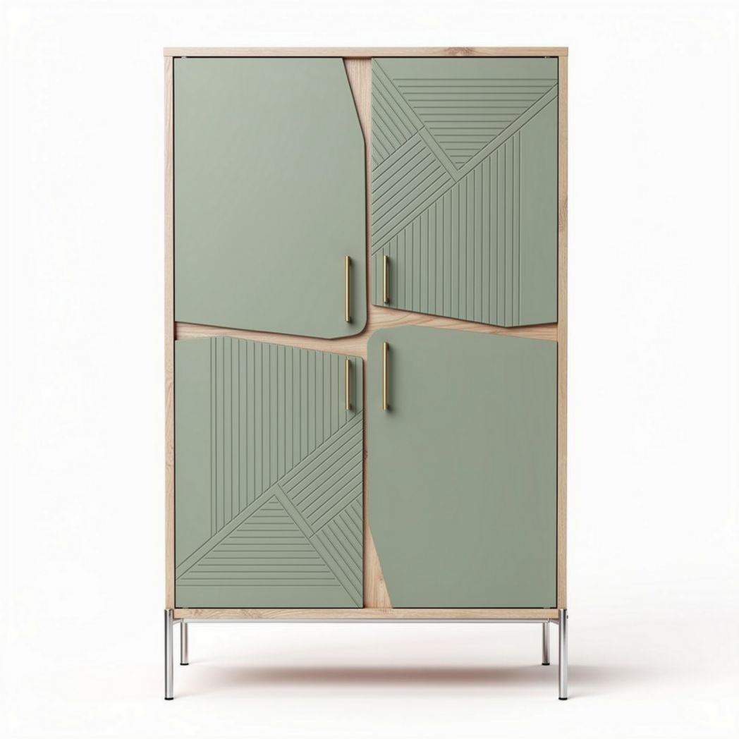 Armoire en bois avec portes vertes et motifs géométriques 80 x 40 x 130cm