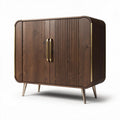 Meuble de rangement en bois couleur brun avec deux portes et pieds dorés 80 x 40 x 90cm