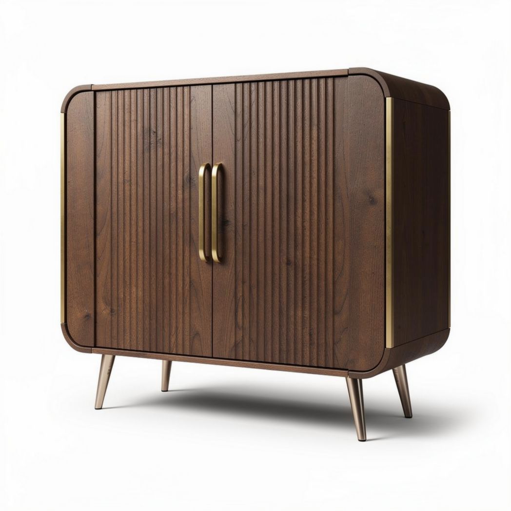 Meuble de rangement en bois couleur brun avec deux portes et pieds dorés 80 x 40 x 90cm