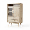 Meuble de rangement en bois clair avec porte vitrée 80 x 40 x 150cm