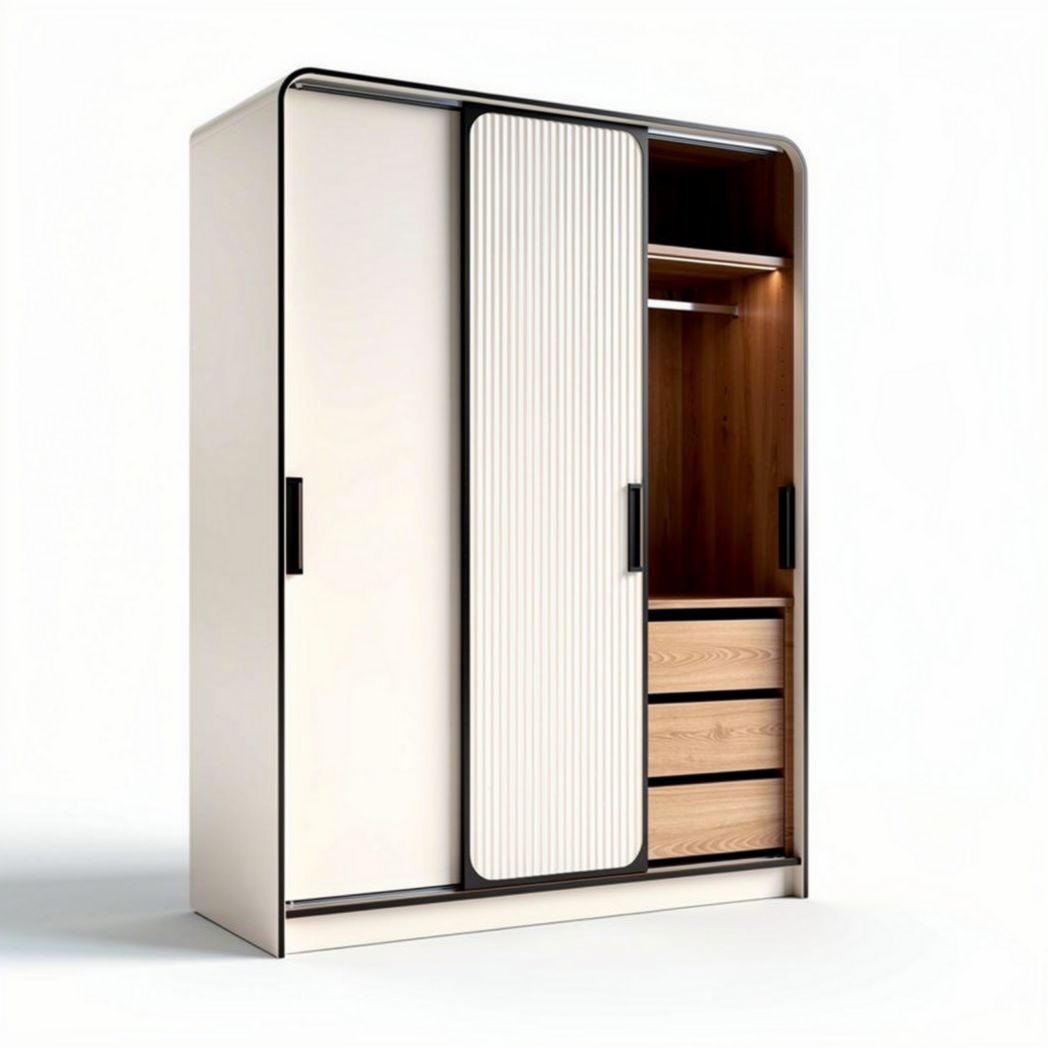 Armoire en bois avec éclairage intégré et finitions modernes 150 x 60 x 200cm