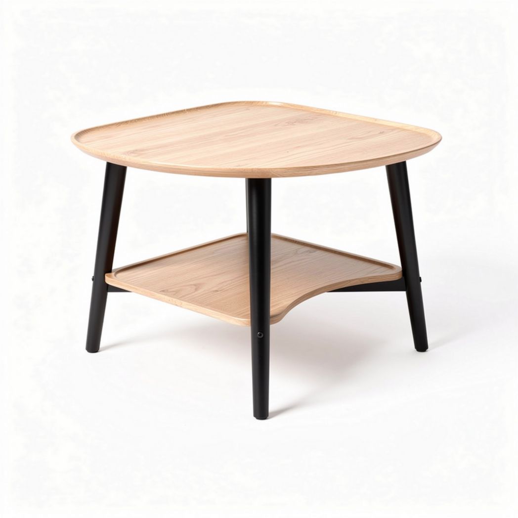 Table basse en bambou avec étagère inférieure 45 x 45 x 40cm noire